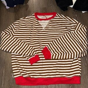 Free People Brown and Red Striped Sweatshirt